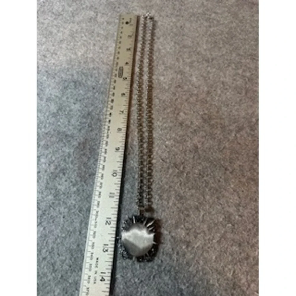 Gothic Skull Sunburst Pendant Necklace Silver Tone Spiked Biker Punk Chain